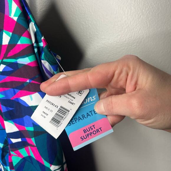 Swim Solutions Bust support Tankini Swim Top Size 16 Hi-Low Multicolor Beachwear - Picture 5 of 10